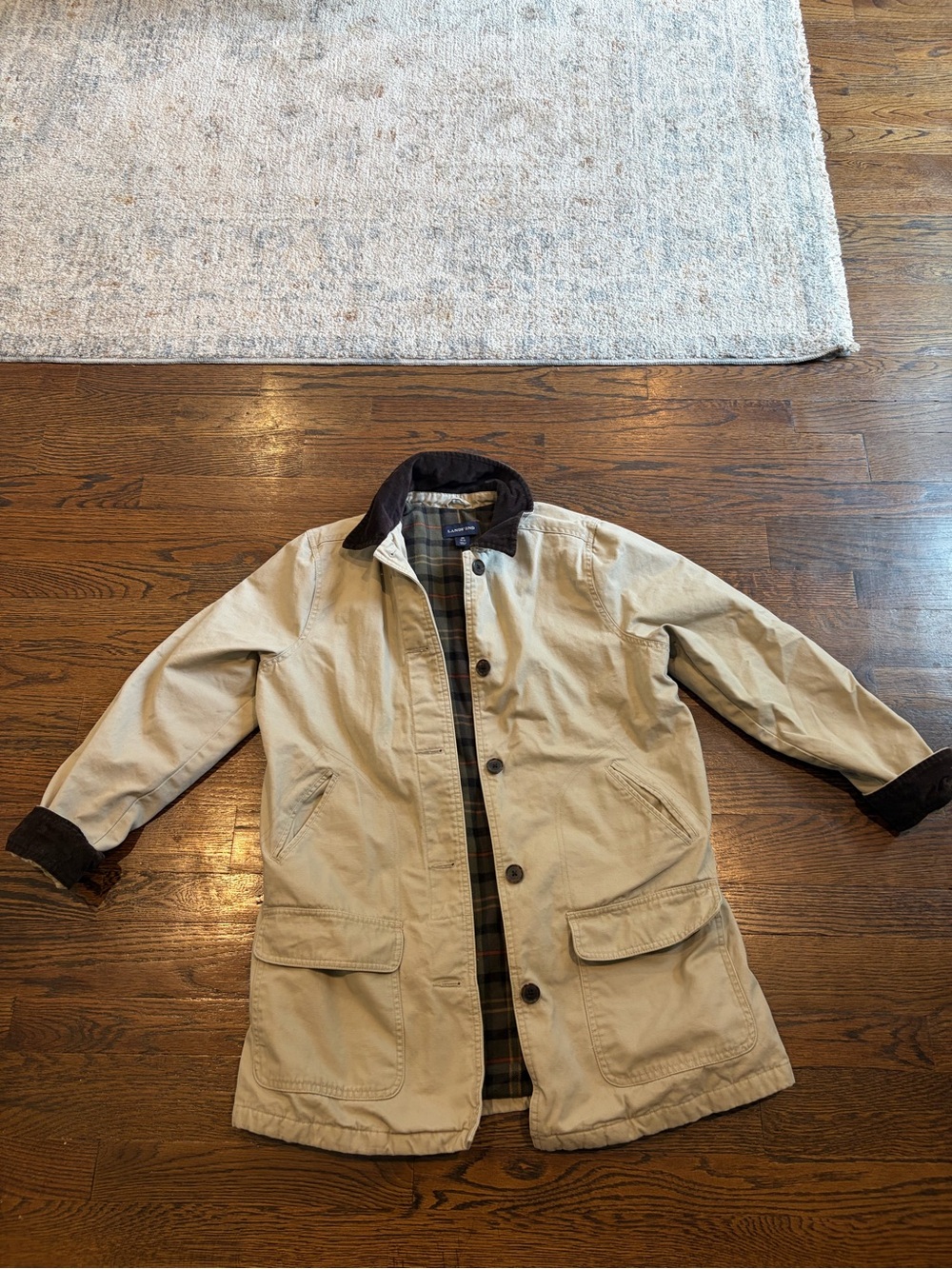 Lands' End Women's Beige Utility Jacket with Dark Brown Corduroy Trim